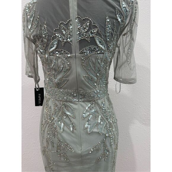 Papell Studio Beaded Cocktail Dress In Sage Green With Sequin Details size4 - Picture 7 of 9